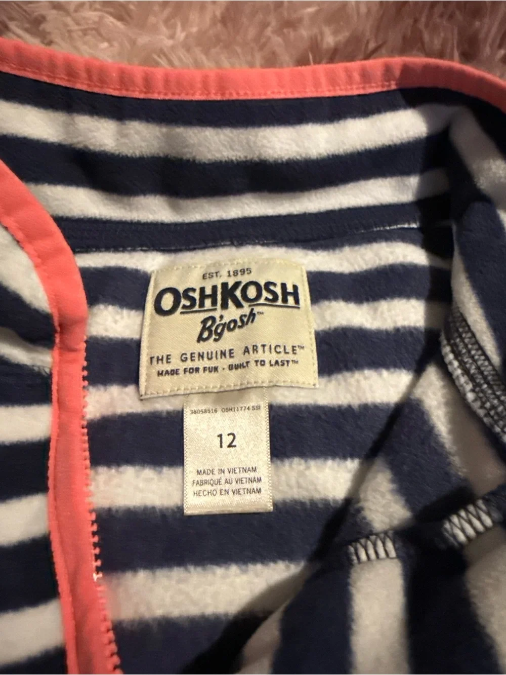 OshKosh B'gosh Navy & White Striped Long Sleeve Top with Pink Trim